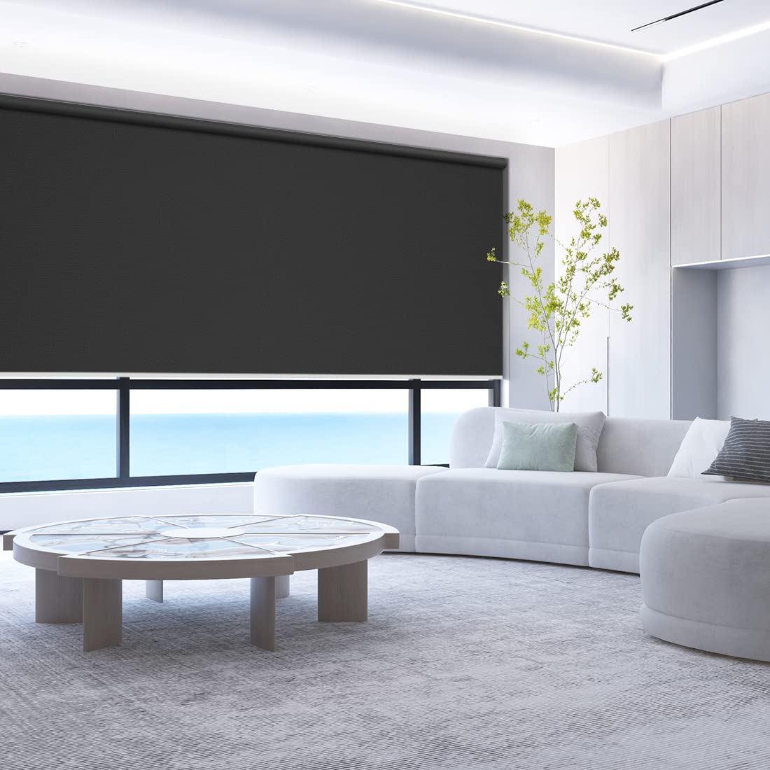 ZSHINE Motorized Blackout Window Blinds Over-Size Customize Width (21-114 Inches) Remote Control Wireless and Rechargeable Motor Roller Shades Blinds for Windows(Black)