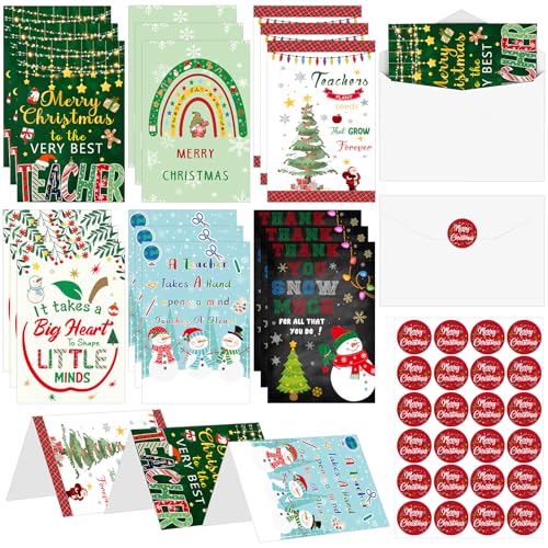Paquete de 18 tarjetas de agradecimiento de Navidad con sobres, juego de tarjetas de felicitación navideñas, regalos de Navidad, decoraciones de Navidad, regalo de agradecimiento para profesores,