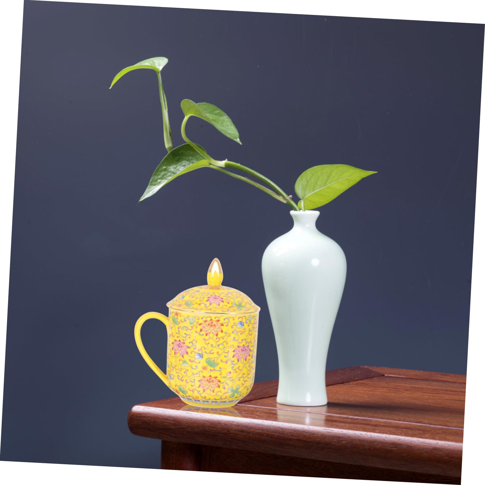Teetasse Retro Design Chinesischer Stil Keramik mit Deckel und Sieb Gelb Klassischer Chic für Losen Tee Geeignet für Büro und Restaurant