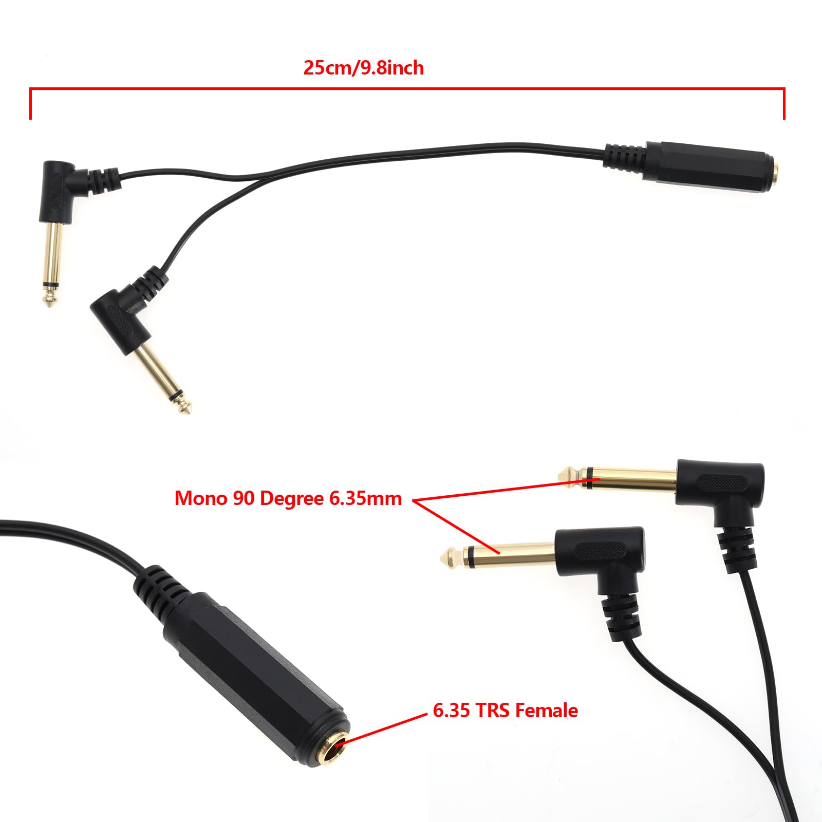Cavo Splitter TRS Stereo A 2 TS Mono Da 6,35 Mm – Adattatore A Y Con Connettori Ad Angolo Retto, Per Chitarra, Piano, Audio