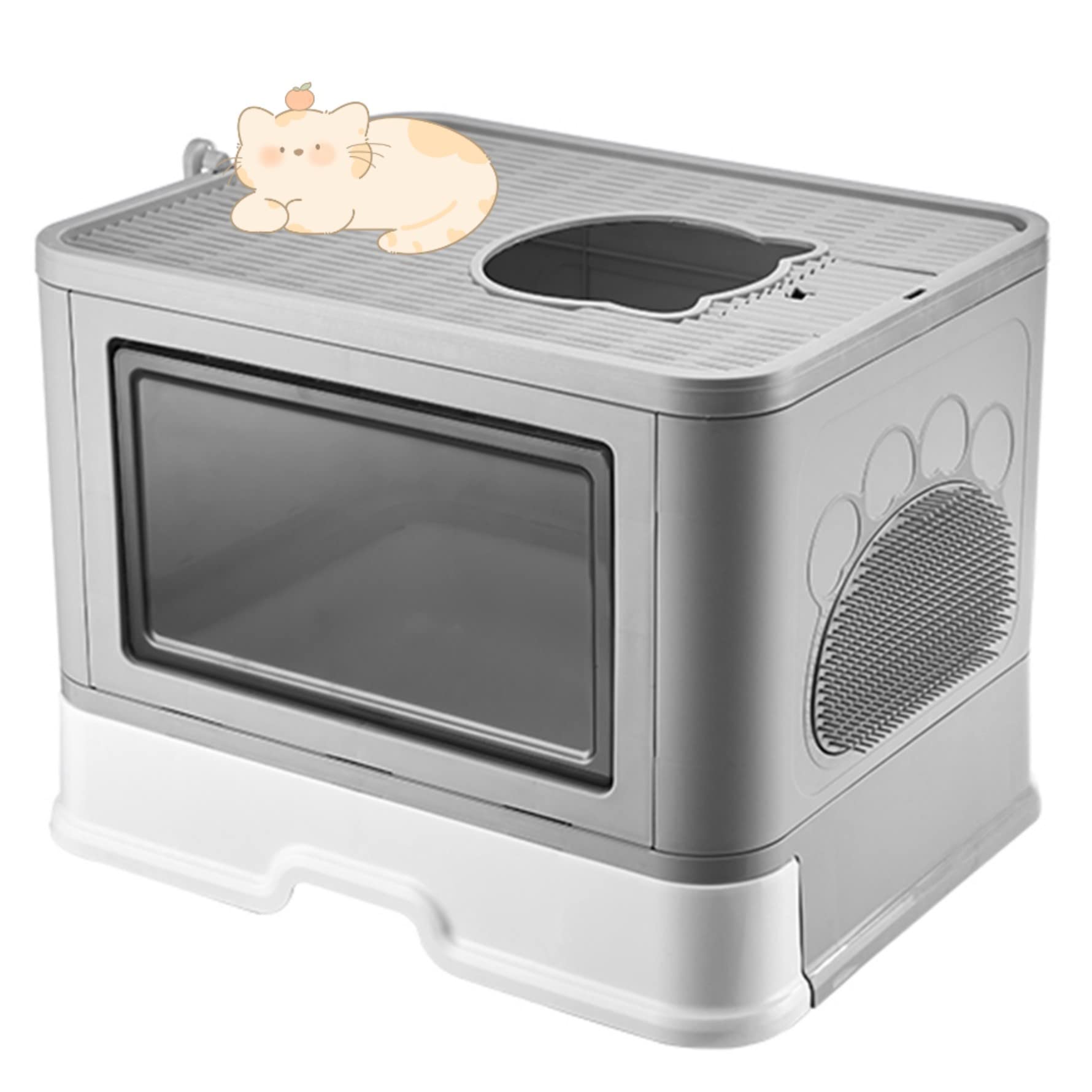Bac à Litière pour Chat,Grande Maison de Toilette Chat Pliable avec Couvercle,Bac de Tiroir et Pelle à Litière,Portable,WC pour Chats avec Couvercle (48.5 * 36.5 * 38cm PP-Gris)