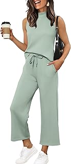 Two Piece Sets for Women Summer Lounge Sets Beach Vacation Travel Outfits Casual Wide Leg Pants Matching Sets