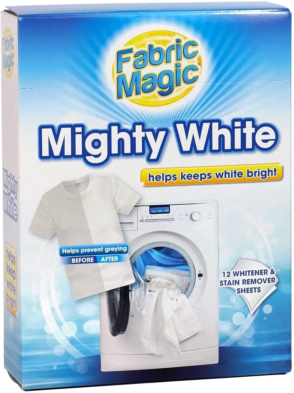 Fabric Magic Mighty White 12 Sheets Whitener Stain Remover Wipes Clean Clothes Washing Laundry