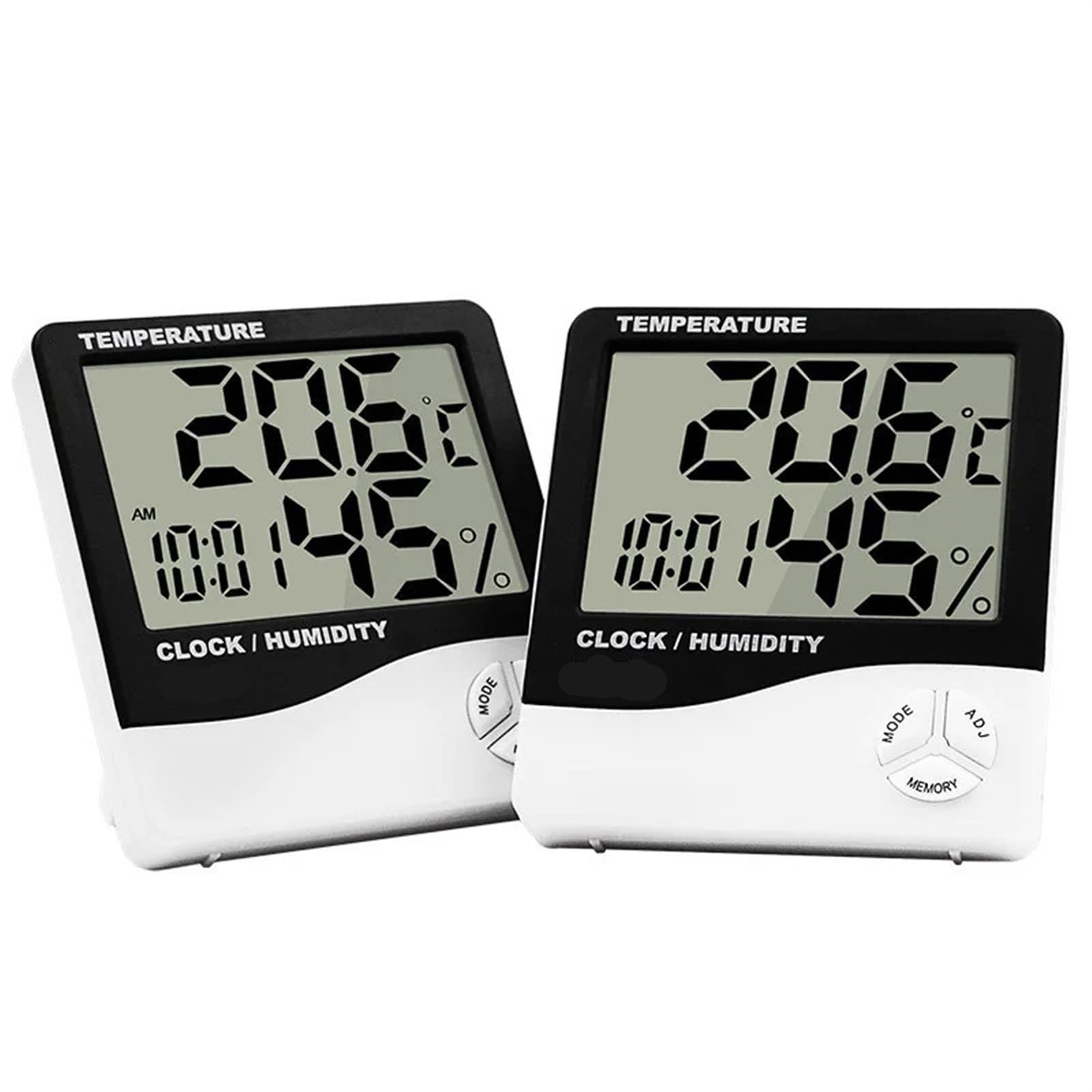 Higrómetro digital de interior, Termómetro de habitación 20 piezas Medidor de humedad de precisión Reloj despertador for niños Negro Blanco