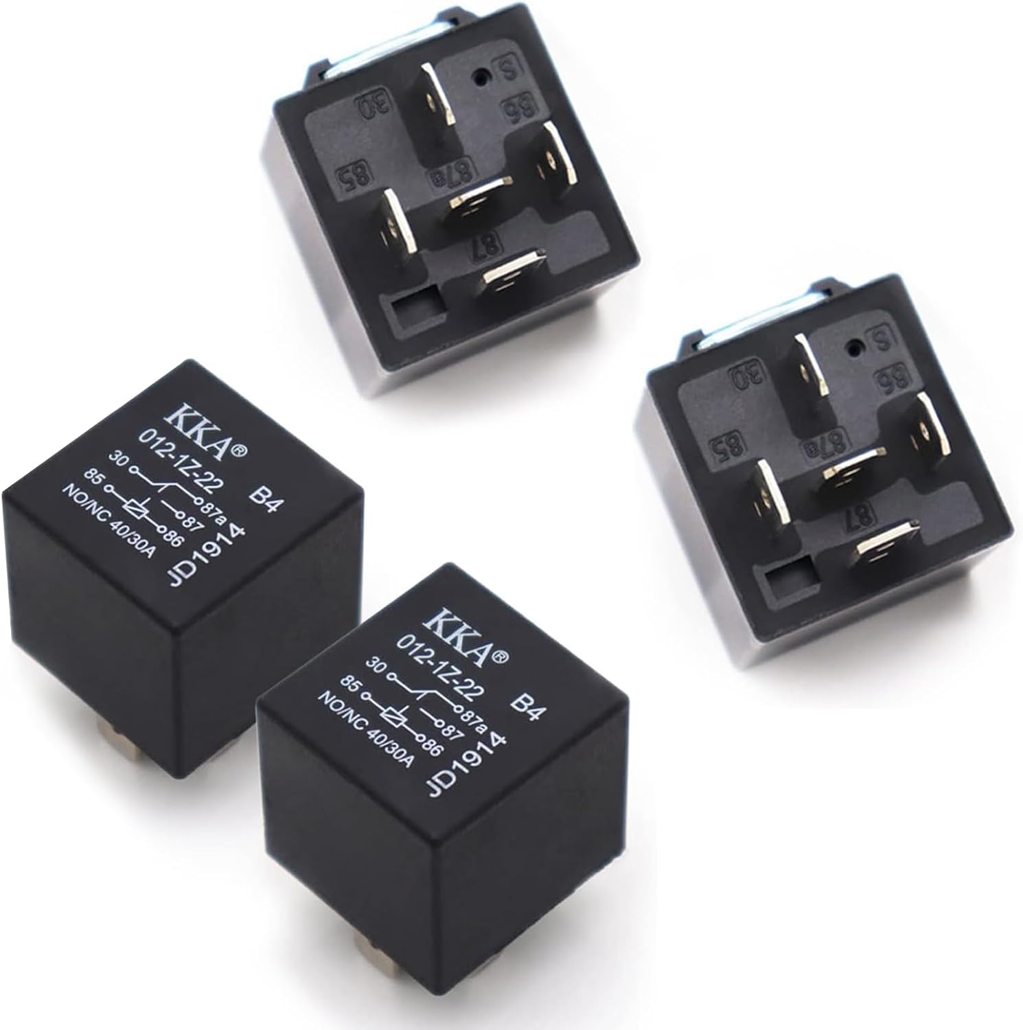 4 PCS Automotive Waterproof Switching Start DC Relay, 12V 40A Five-pin Backless Flame Retardant Housing Connection Conversion Relay, Sensitive Contact System Component, for Cars (Black)