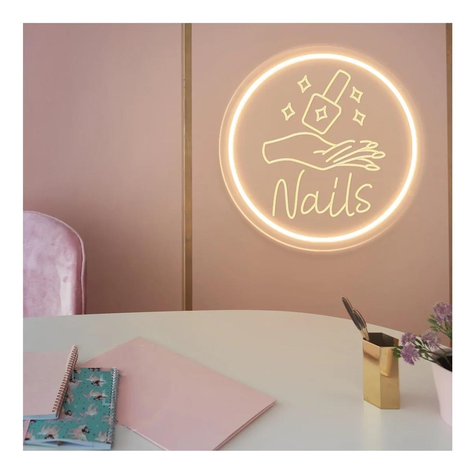 LEMST Signs Lamp Nails Neon Sign,Manicure Shop Sign,Nails Salon Sign(40cm)