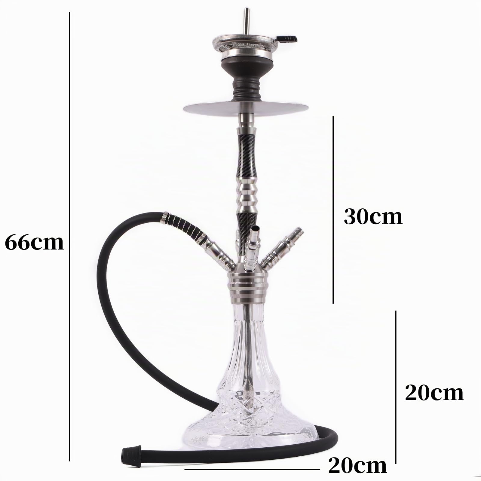 RMAN Cachimba Shisha 66 cm Grande Completa, Plata | Con 3 Manguera de Silicona, Aluminio, Accesorios Premium, Incluye Boquillas y Cazoleta de Cristal