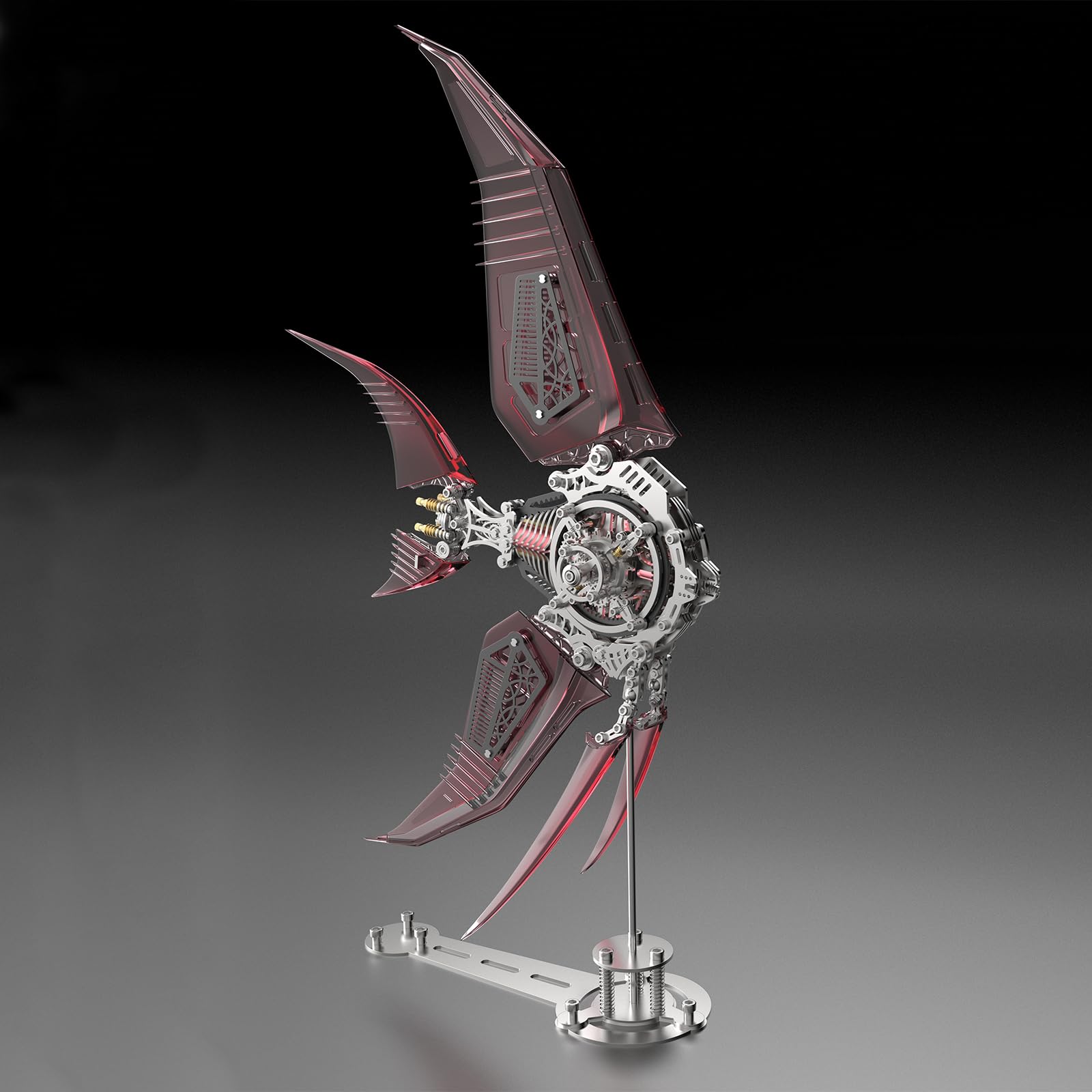 Metalkitor Metalowe puzzle 3D dla dorosłych - zestaw modelowy skalary z magnetycznymi światłami sterującymi, steampunk, ozdoba DIY, montaż łamigłówki, 529 szt., czerwone