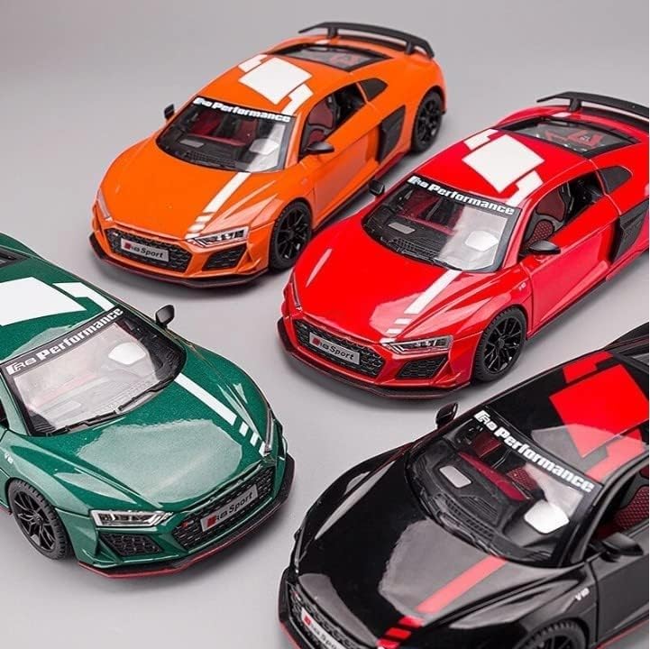 Image of Scale Exclusive Alloy Metal Pull Back | Die-cast Car Model with Sound Light Mini Auto Toy for Kids Metal Model Toy Car with Sound and Light (1.24 Scale -DC AODI R8 V10-ORANGE)
