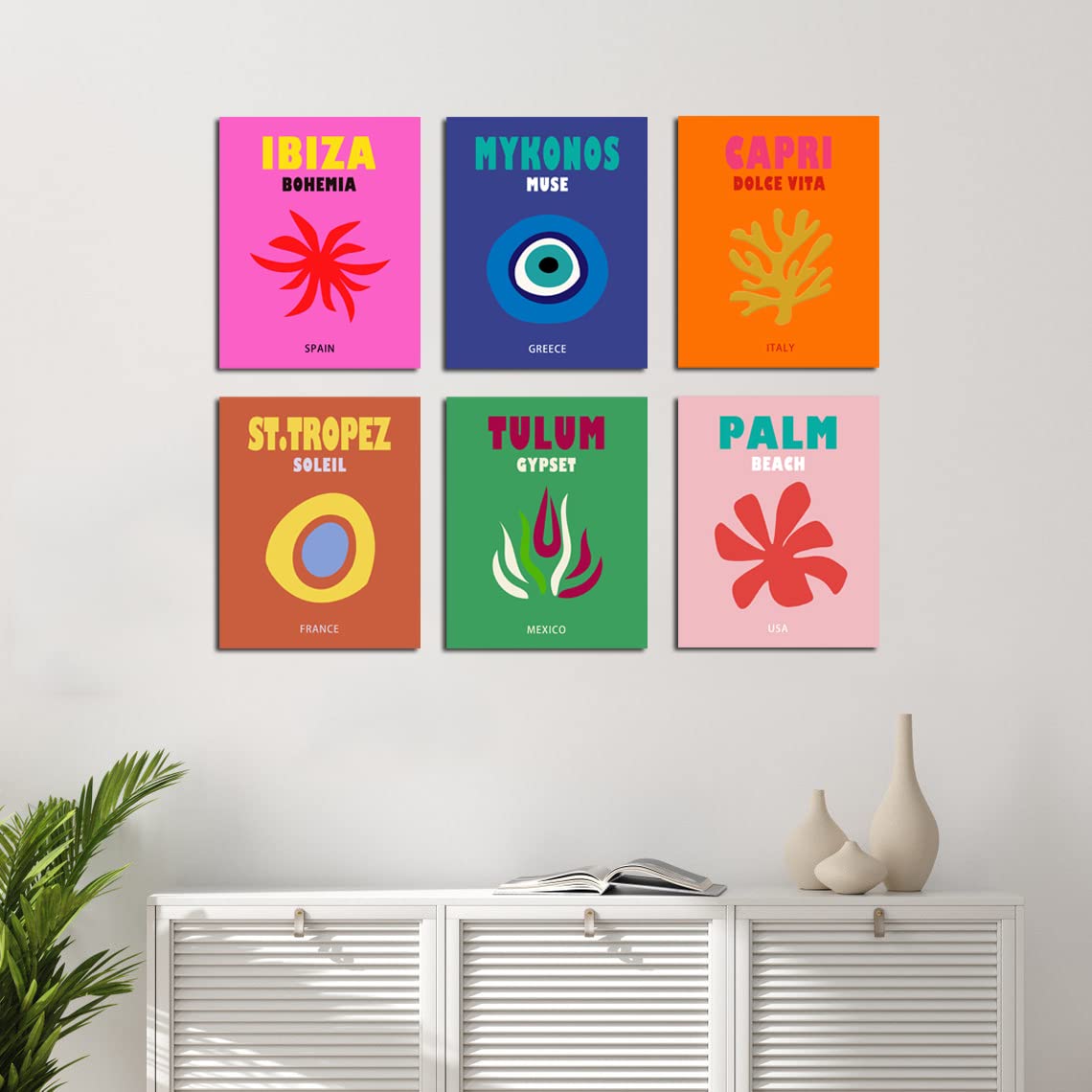 Mykonos Wandkunst, Ibiza Leinwanddruck Kunst, gerahmte Leinwand Reise Poster, adretten Wandkunst Leinwanddrucke, Teen Jungen Mädchen Wandkunst, trendige Dekorationen, gerahmt fertig zum Aufhängen