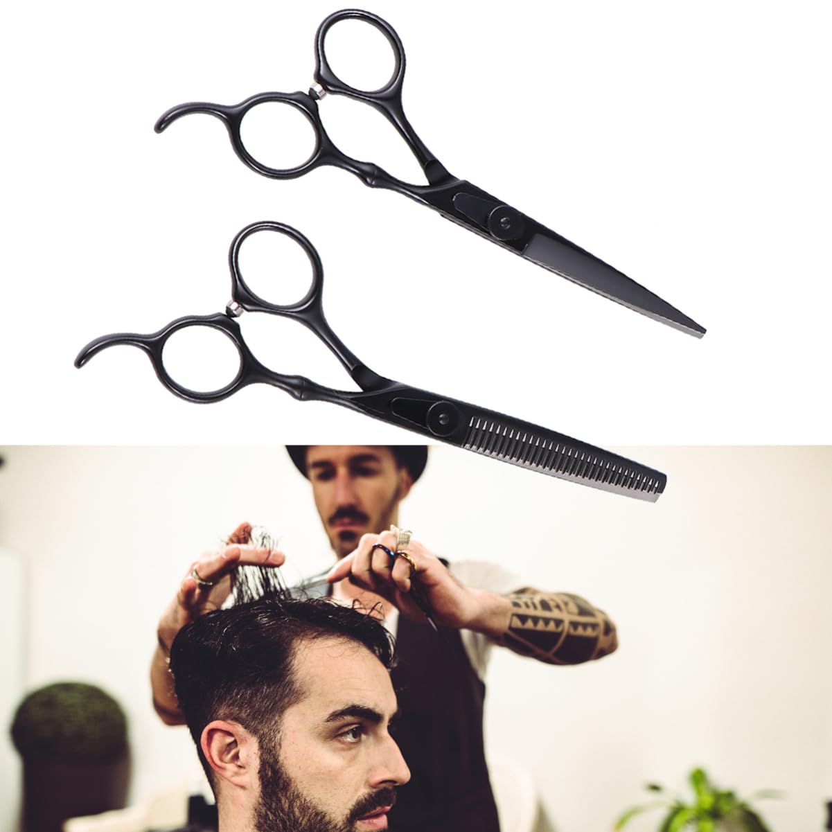 Professionelle Haarschere mit Effilierschere, 2 Stück Schwarz