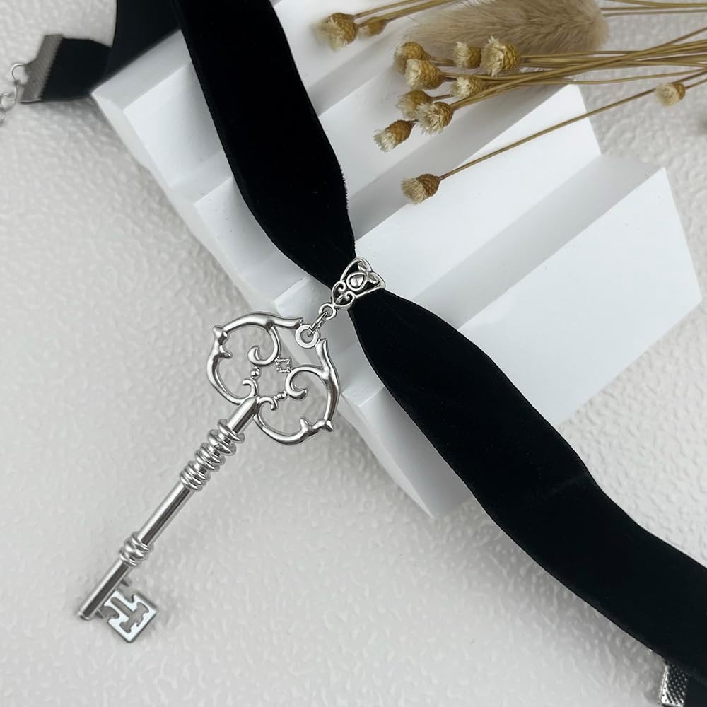 Witch Key Choker Necklace Gothic Black Velvet Wiccan Jewelry Accessories for Women - Image 3