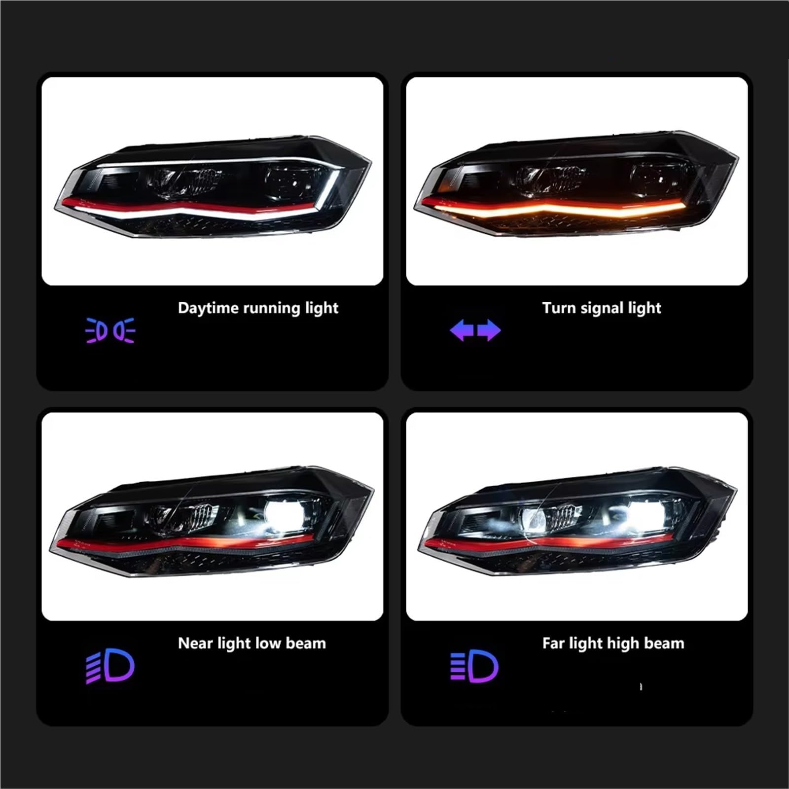 Fari Anteriori Auto Per Per Polo 2019-2022 LED Faro Angel Eye Lens Fari Segnale DRL Accessori automobilistici Car Styling Testa della lampada Faro Proiettore Anteriore(Red All LED)