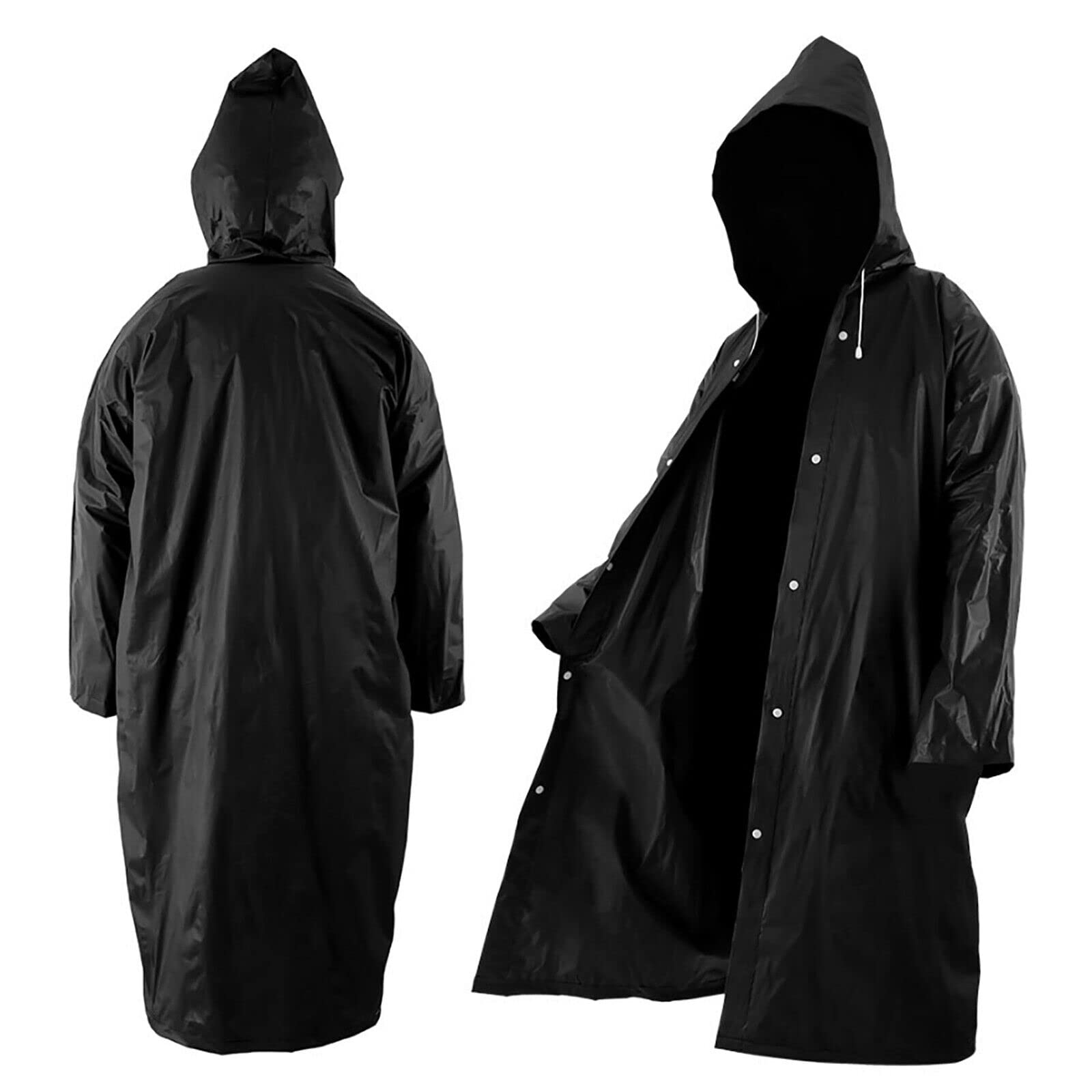 Ntek Unisex Black Rain Poncho Waterproof Raincoat | Reusable Rain Poncho | Rain Coat With Hoods And Sleeves | Emergency Rainwear | Lightweight Eva Rainwear | Rain Ponchos For Men And Women