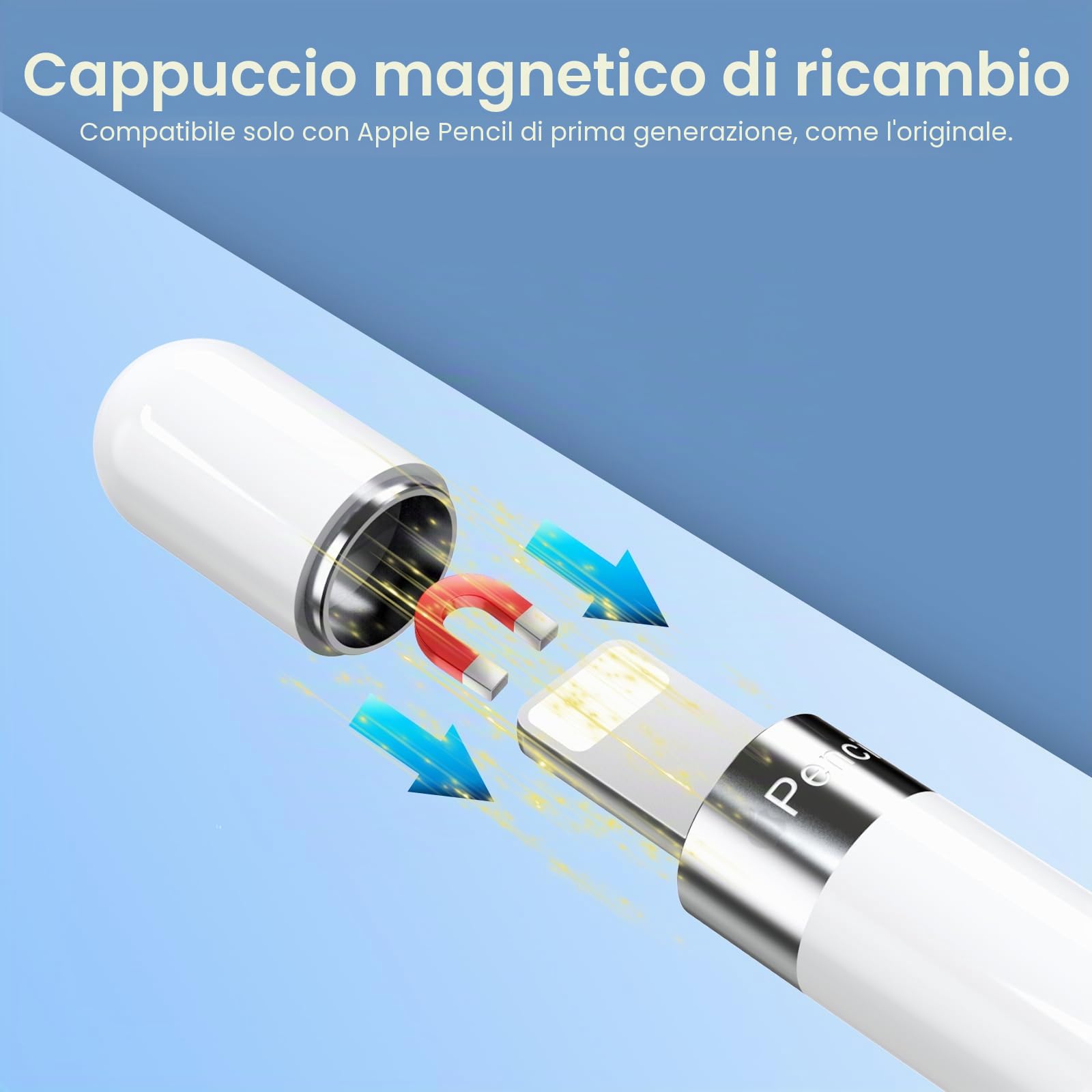 Set Accessori Compatibile Apple Pencil 1a Generazione Tappo Magnetico Adattatore Ricarica Punte Bianco
