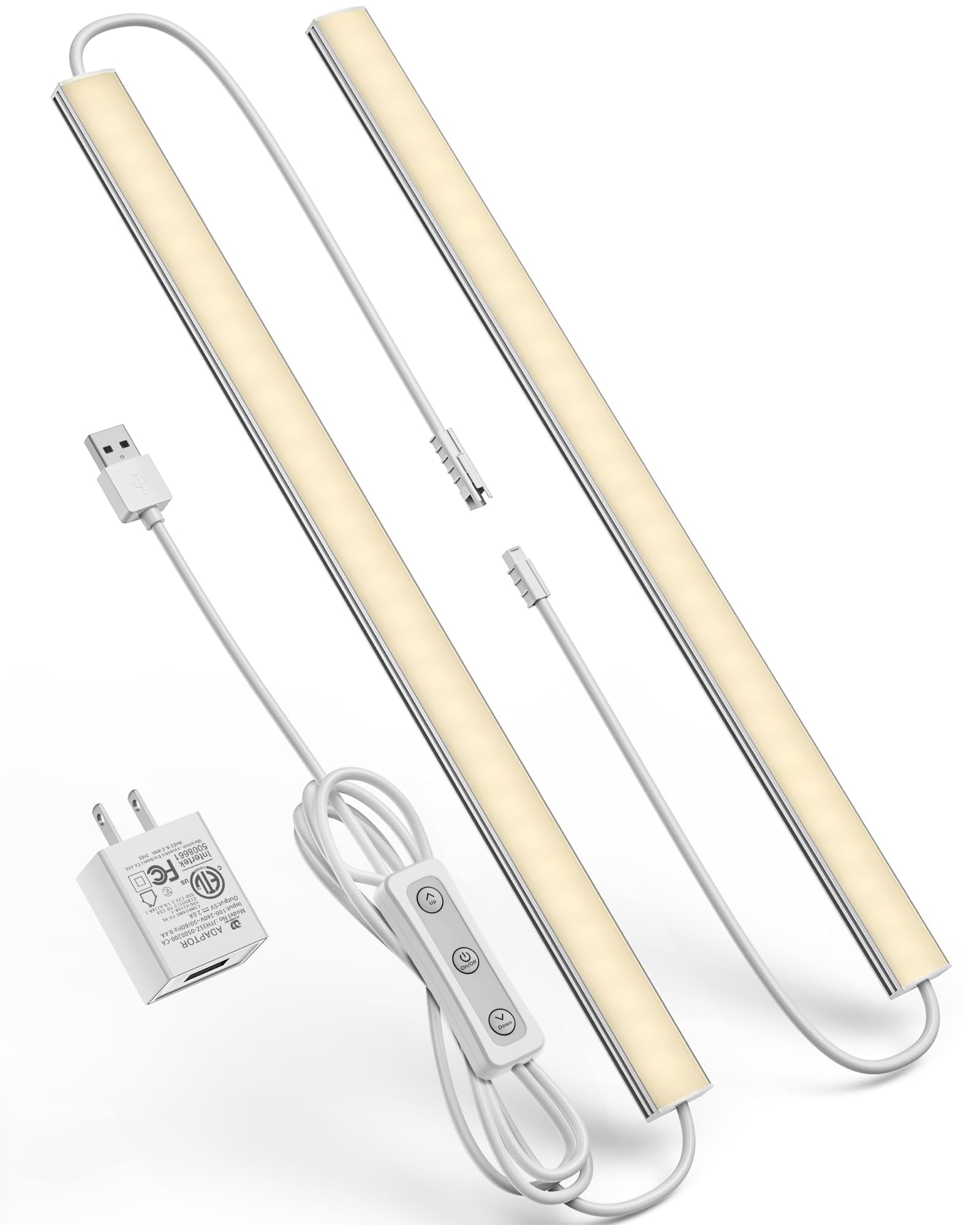 Vovamo Plug-in Under Cabinet Lighting, Dimmable Under Counter Lights for Kitchen, 2pcs 12 Inch, Warn White 3000K Linkable USB Led Closet Light, Wired