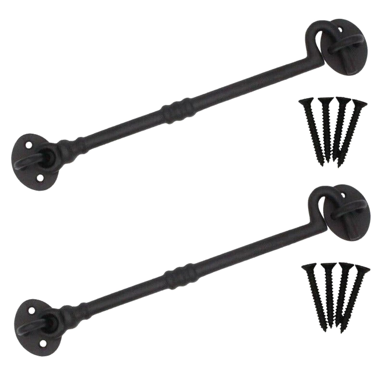 Eai Black Cabin Hook And Eye Latch - 250Mm/10 Inch Gate & Door Catch & Fixings For Wooden Gates, Doors & Sheds - 2 Pack