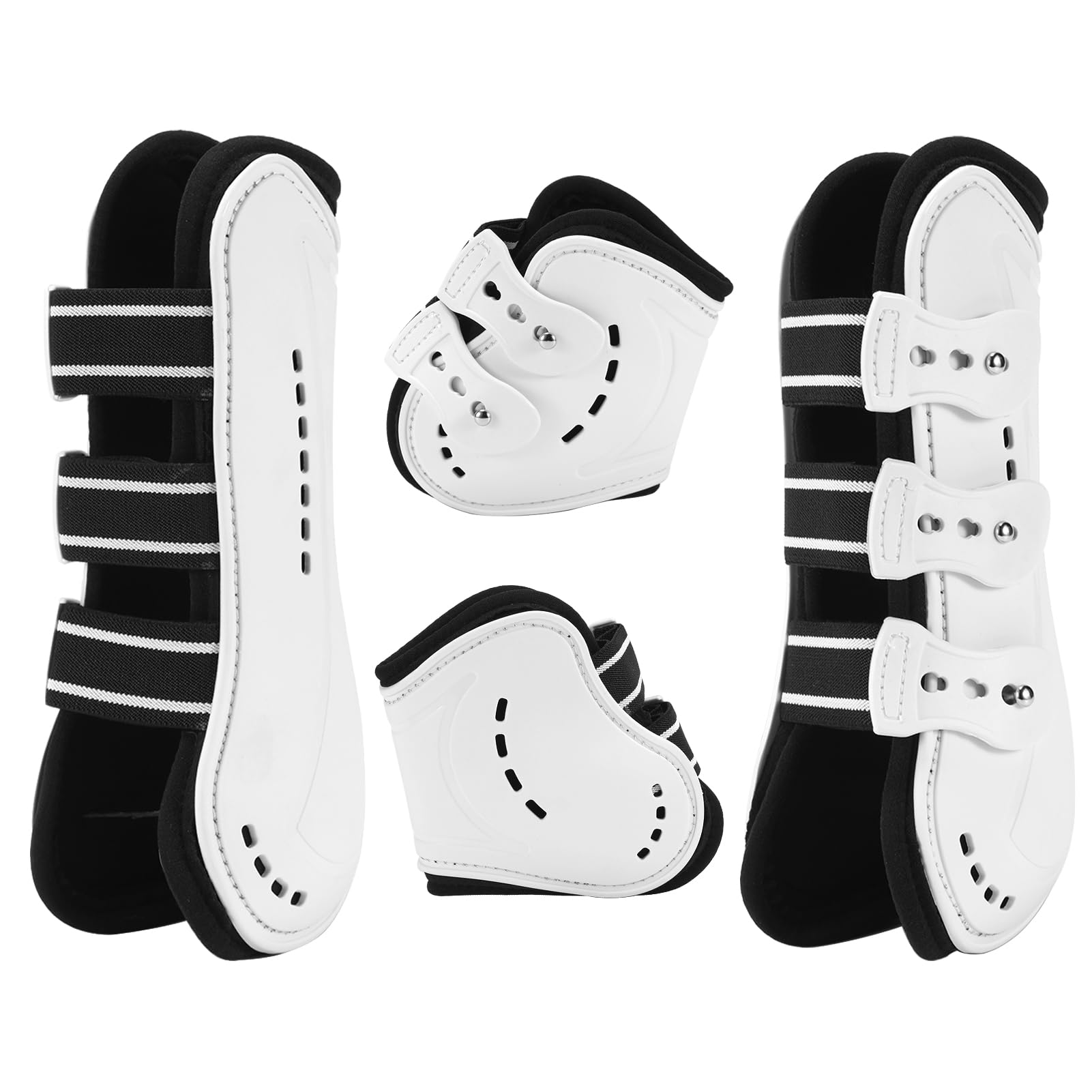 Protectores Caballo, Botas de Pierna de Caballo Polainas Gorras para Pies Frente de Caballo Protector elástico Botas Pony protección de Pierna con absorción de Impactos, M, Blanco