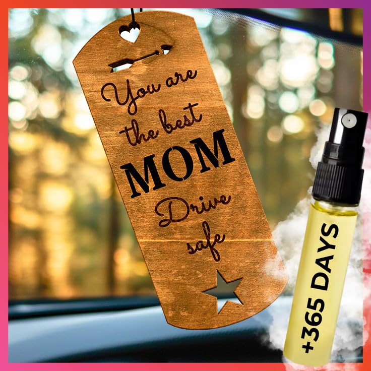Image of Car Fragrance for 365 Days Freshwood Best Mom ❘ Gift for Mom ❘ Rear View Mirror Wood Air Freshener ❘ Mirror Hanging scent | Car Decorative Pendants ❘ Handmade Car Essentials