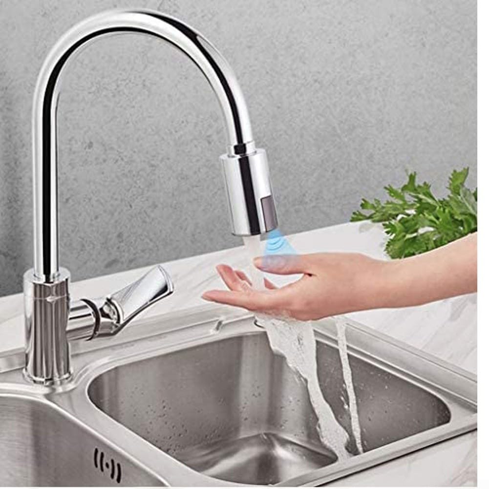Grifo de infrarrojos para baño con sensor, compatible con rosca M22/para rosca M24, con alcachofa extensible y modo de chorro de burbujas, para lavabo, baño, lavabo de mano (alambre drawing)