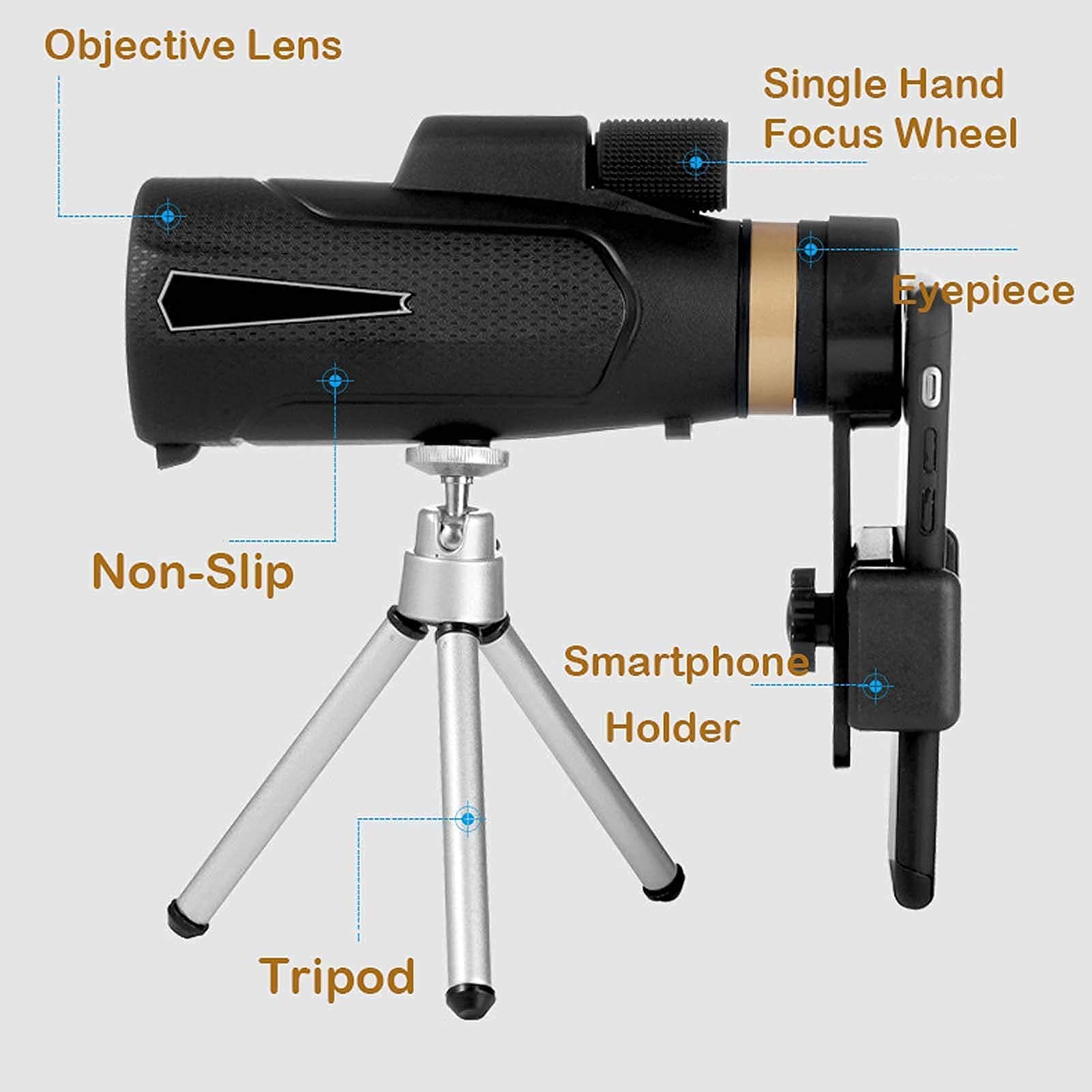 LYGXWJFC Lornetka ze smartfonem Holde 12x50 High Monocular Scope i przenośna luneta dla dorosłych Obserwacja ptaków Hun