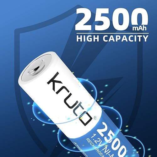 Miniatura 2 de Kruta Baterías AA recargables, baterías solares Ni-MH doble A de 2500 mAh, alta capacidad, 1.2 V, precargadas para luces solares al aire libre,