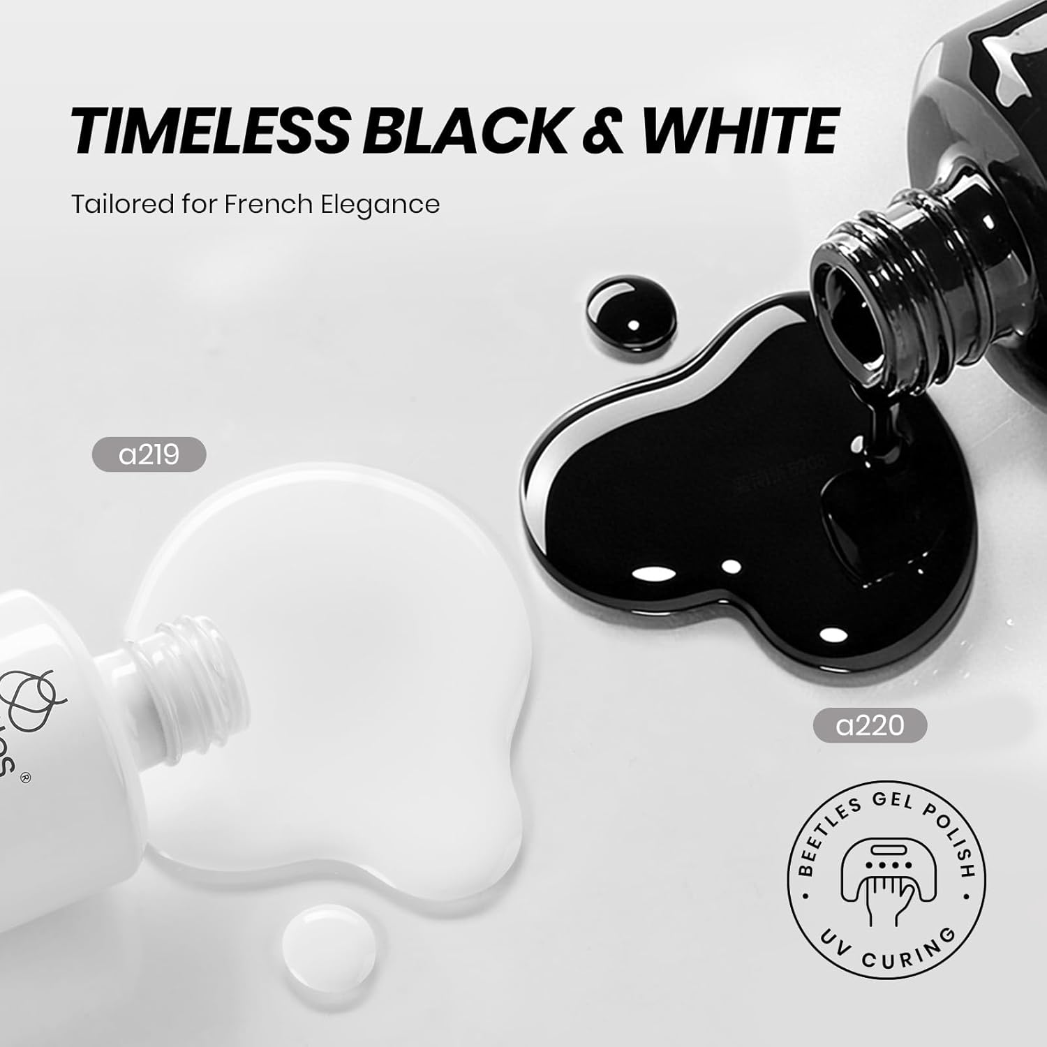 Beetles Black White Gel Polish Set - 2 Pcs 15ml Full Size Black And White Colors Polish French Nails Soak Off Led Nails Art Manicure Salon Diy at Home
