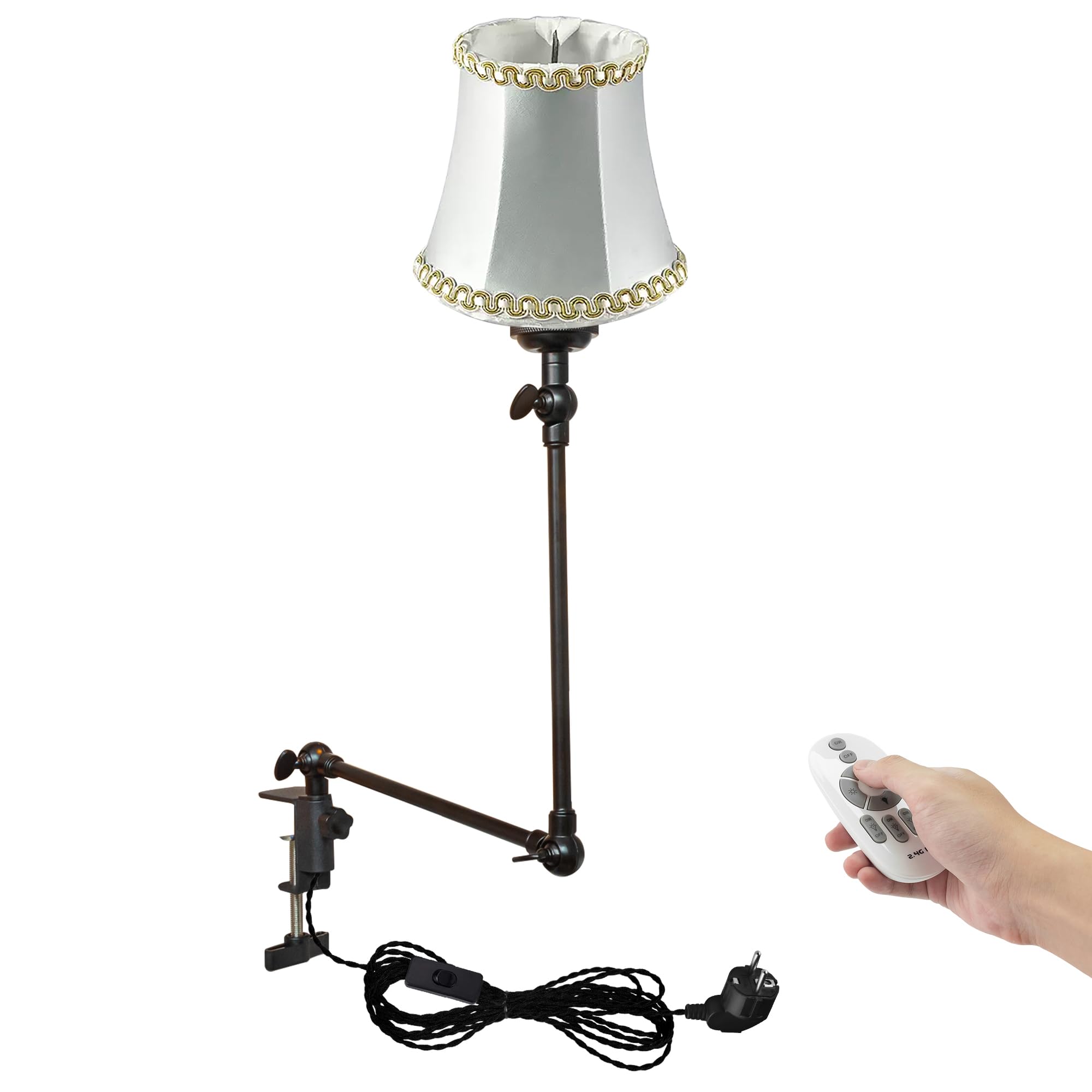 Klemmleuchte mit Fernsteuerung,1 Packung Leselampe mit 2,5 m Kabel, Dimmbar Nachttischlampe,Augenpflege Schreibtischlampe für Büro Heimgebrauch, E27 Lampenhalterung - DZ0332/15