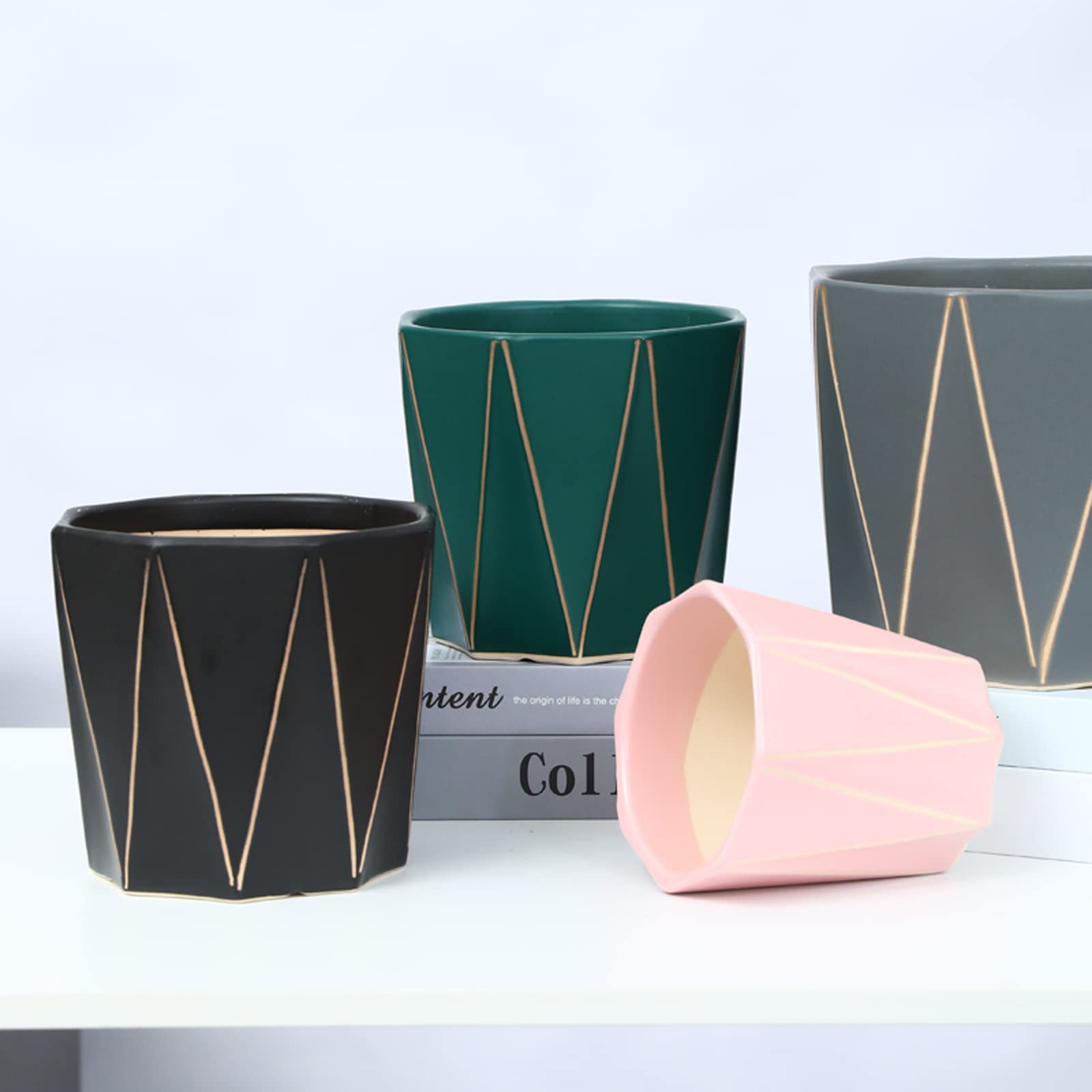 Vasi da Giardino Fioriere in Ceramica, vasi da Giardinaggio Geometrici da 5/6/8 Pollici, Vaso da Fiori Moderno per Piante grasse per la casa con Foro di drenaggio