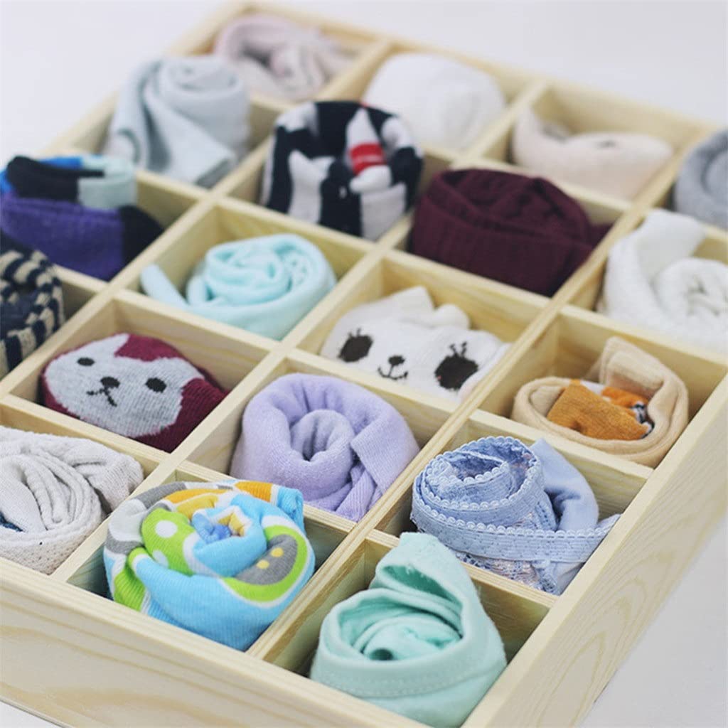 Caja de Almacenamiento de 20 Compartimentos, Caja de Almacenamiento de Ropa Interior, Organizador de Calcetines, Bragas, cajón apilable, contenedor de artículos Diversos, Original de Madera