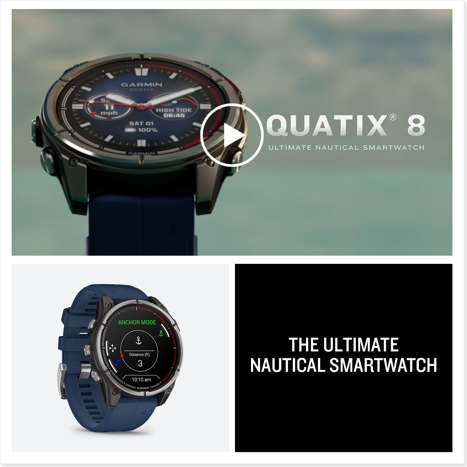 Garmin® quatix® 8, 47 mm, Smartwatch GPS marino, display AMOLED luminoso, controlli chartplotter, torcia integrata, funzionalità di salute e benessere 24/7