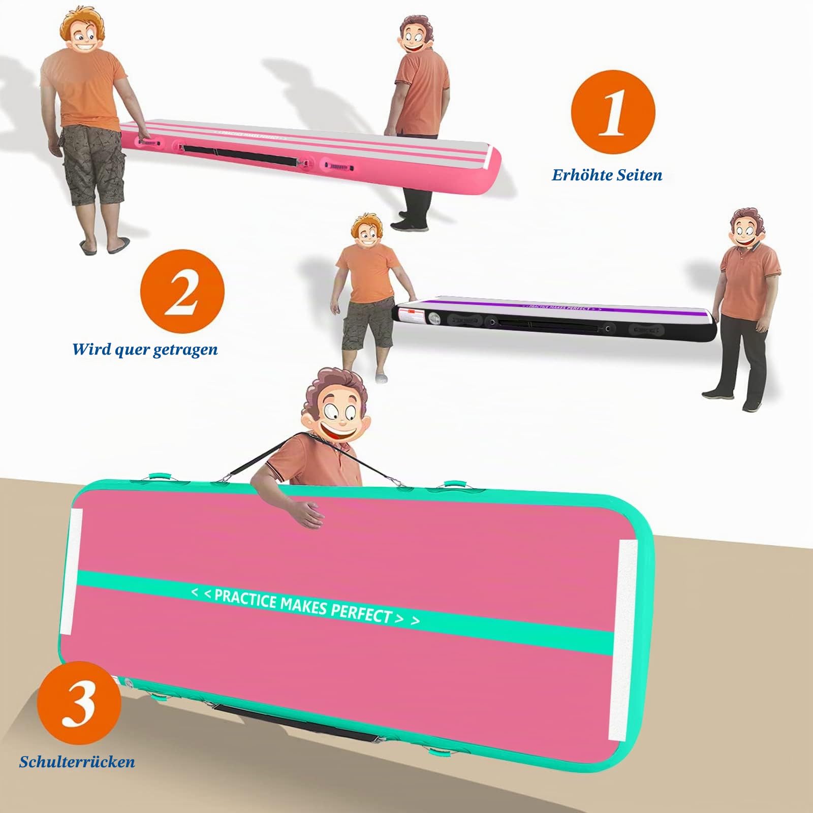 VOFiTNY Aufblasbare Turnmatte 10/20 cm Dicke Gymnastikmatte 3/4/5/6 m Trainingsmatte Tumbling Matten für den Hausgebrauch/Park und Wasser Yoga Matte