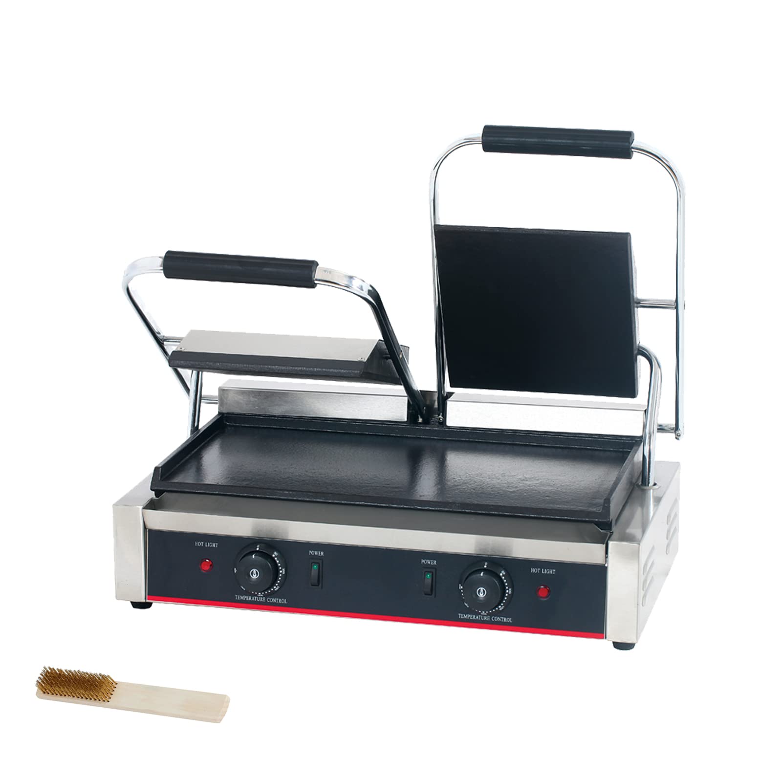Prensa comercial Panini con parrilla ranurada para sándwicheros, parrilla de contacto eléctrica individual (doble parte superior e inferior lisa)