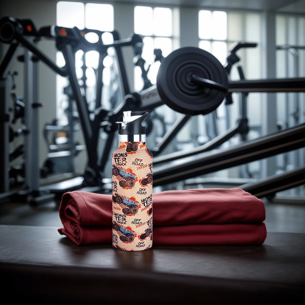 Kid Water Bottle,Monster Trucks Water Bottle with Straw Lid Insulated Stainless Steel Travel Mugs for Sport Gym Outdoor 20oz - Image 5