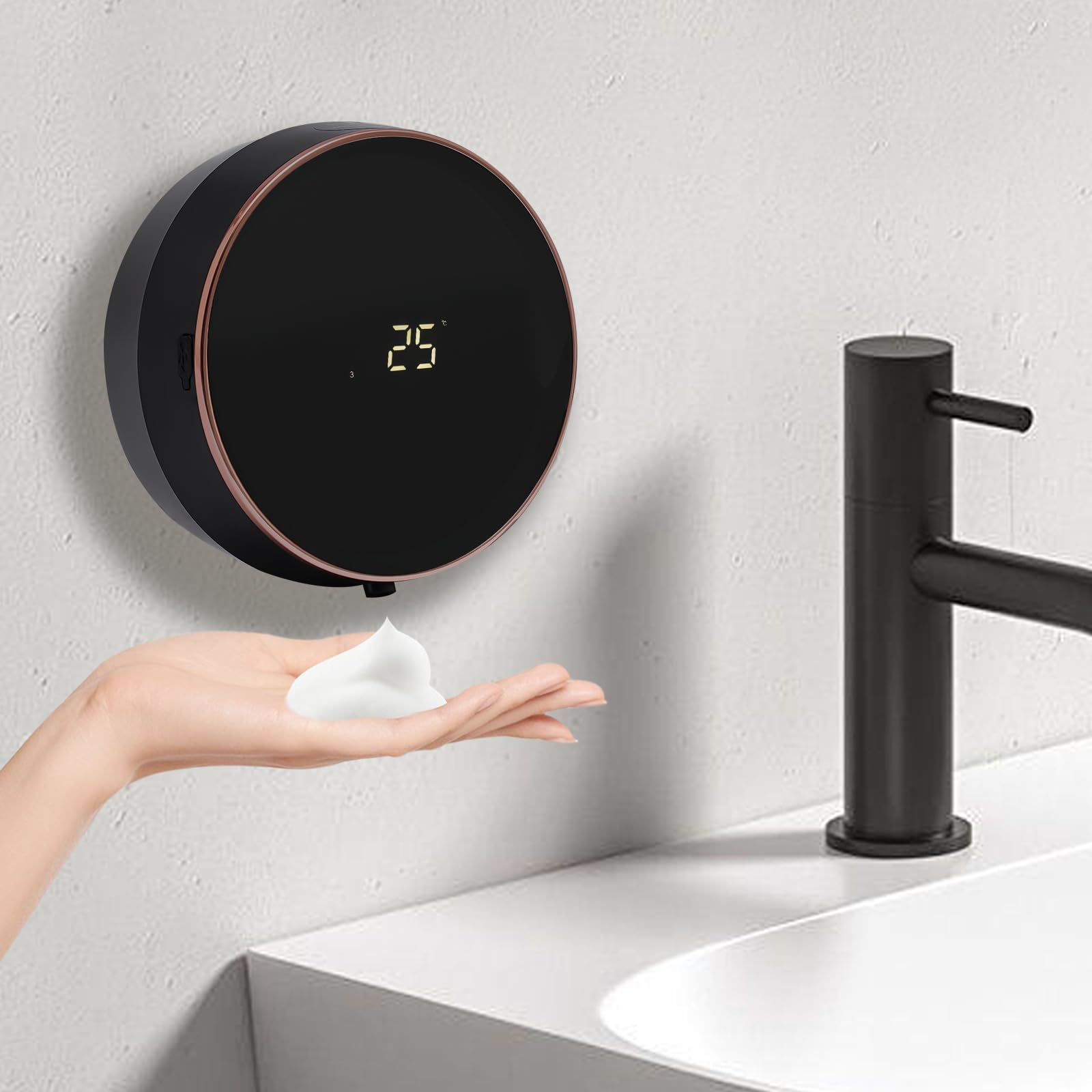 Dispenser di sapone automatico ricaricabile senza contatto automatico 300 ml per bagno cucina ufficio scuola (nero)