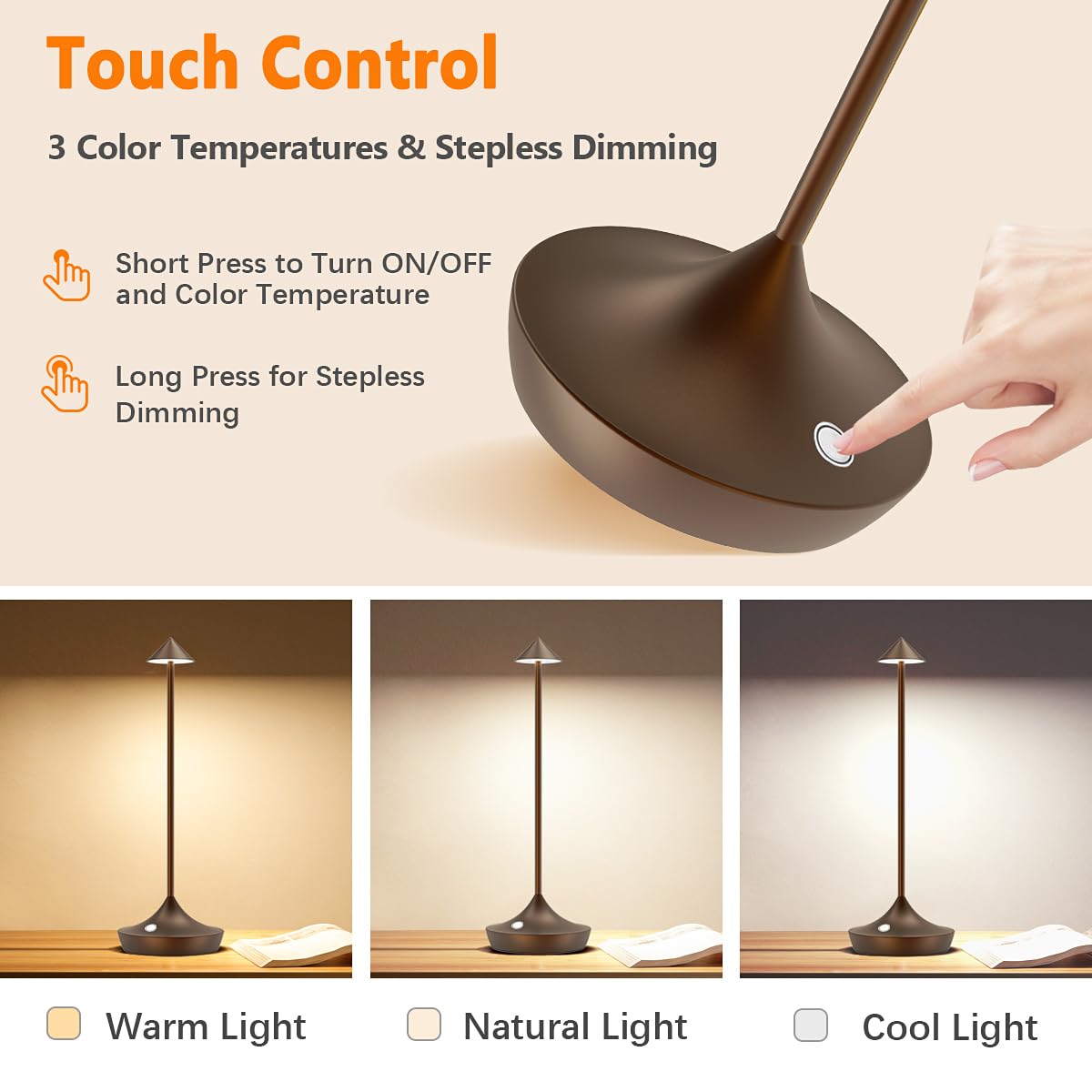 Lampada Da Tavolo LED Ricaricabile 5000mAh - 3 Modalità Colore Dimmerabile - Foto 3