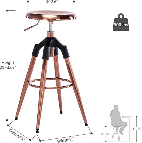 Miniatura 9 de Taburete de bar industrial ajustable,Taburetes de bar giratorios sin espalda,Silla de bar de metal redonda de altura de mostrador,Sillas de comedor