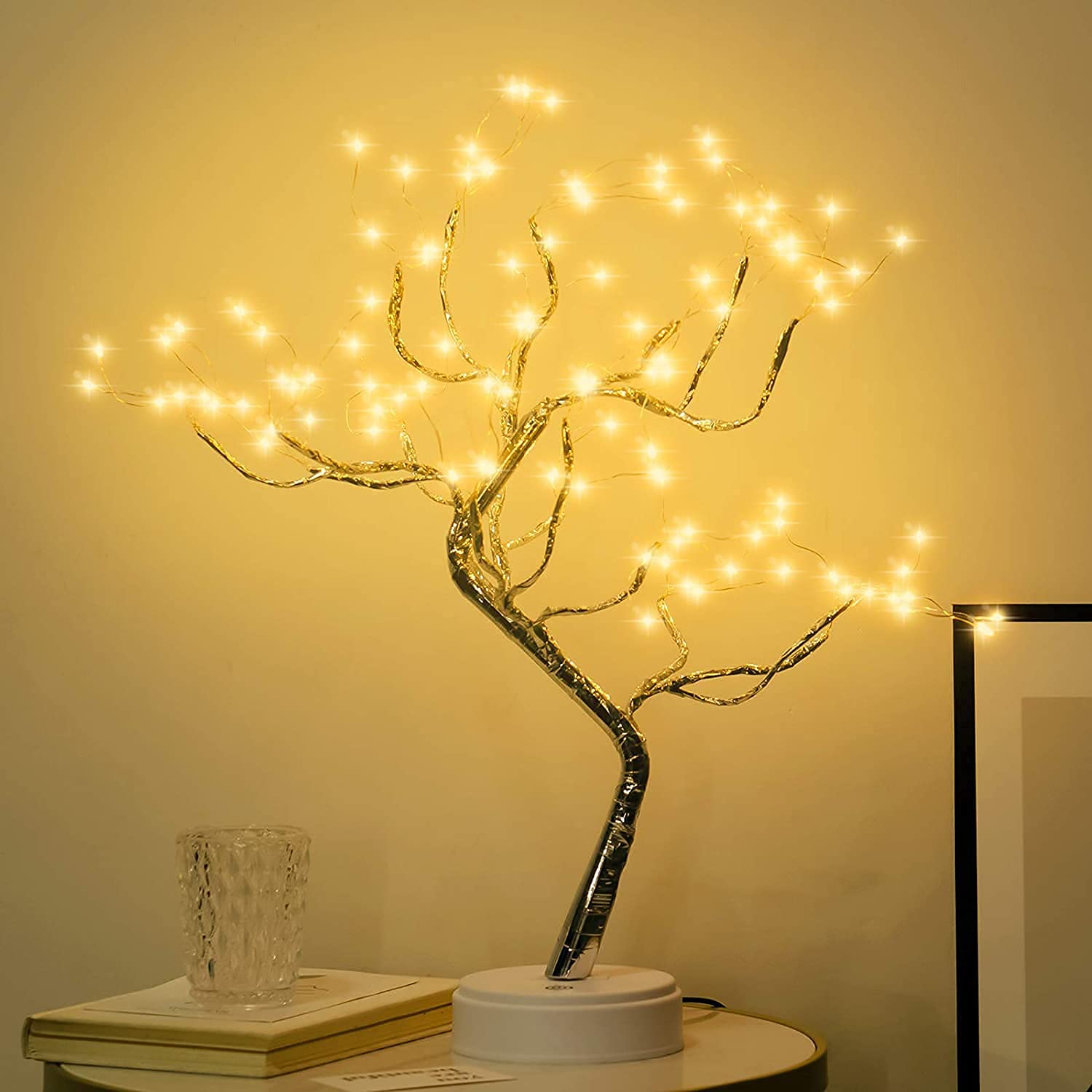 THESHIFT - 20" Tabletop Bonsai Tree Light with 108 LED Silver Wire String Lights, Good Luck Plant, DIY Artificial Tree Lamp for Bedroom Desktop Christmas Party Indoor Decoration Lights (Warm White)