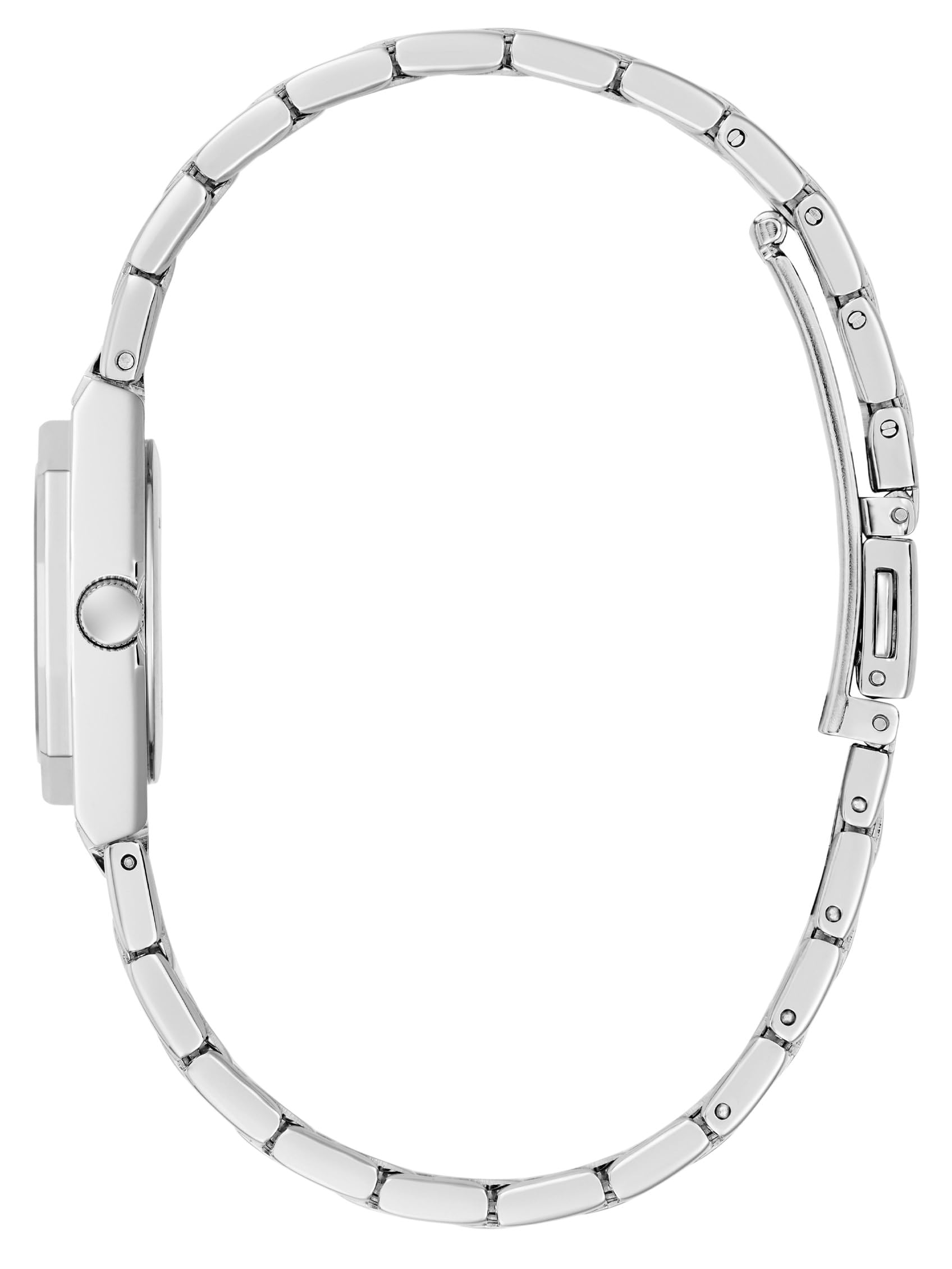 Guess Damen Armbanduhr Pixie mit Zirkonia, silberfarbenes Edelstahlarmband, Mineral Glas, blaues Ziffernblatt, 3 Bar, Gehäusedurchmesser: 25 mm, GW1010L1