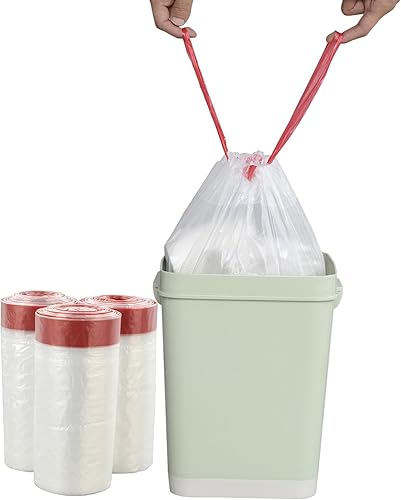 Pekky Bolsas de basura transparentes con cordón de 4 galones, 120 unidades, bolsa de basura pequeña para cocina