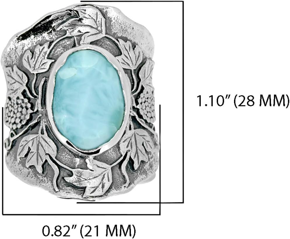 YoTreasure 10x14 MM Larimar Classic Statement Ring Oxidized .925 Sterling Silver