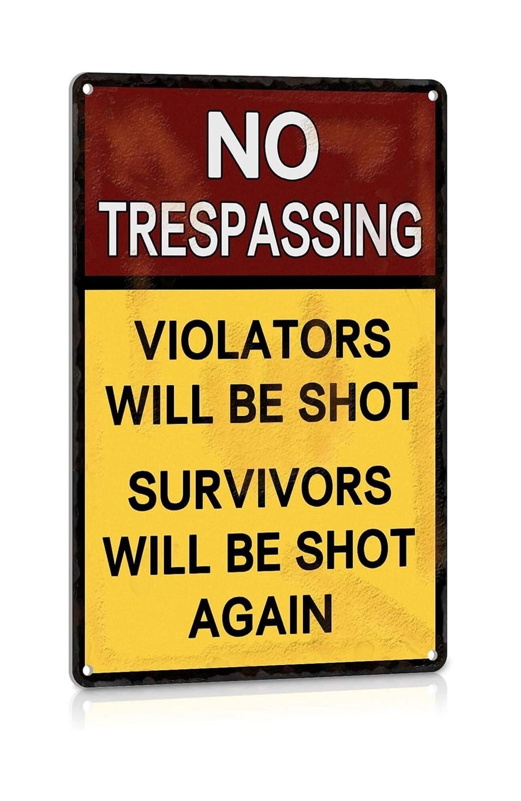 MCQWOMFQAK No Trespassing Private Property Metal Sign Vintage Tin Warning Plaque with Humorous Design Rustic Wall Decor for Farm Workshop or Backyard Novelty Gag Gift Idea 8 X 12 in