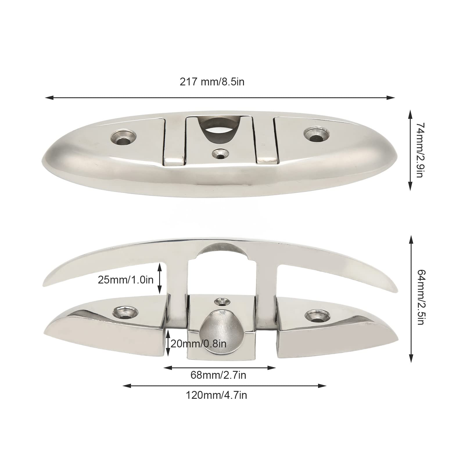 Ymiko 217 Mm/8,5 Zoll Boot-Klappklampe, 316 Edelstahl, Hochglanzpoliert, Klappbar, Hochziehbare Klampe für Wasserfahrzeuge, Kreuzer, Kajaks, Pontons