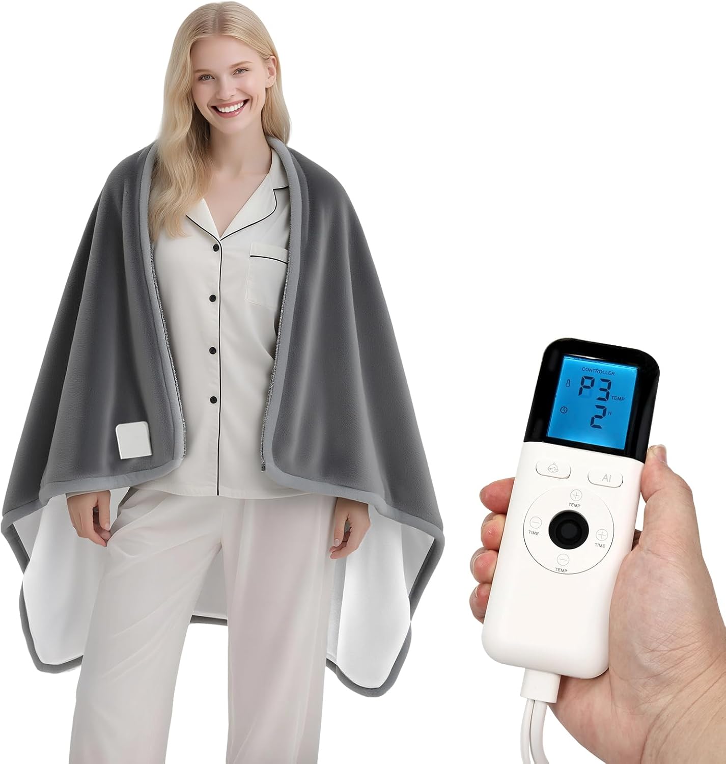 Heated Blanket Electric Throw, Portable Heated Wearable Shawl for Gifts, Super Cozy Soft Wearable Blanket with 6 Heating Levels & Timing Function, Auto Shut Off, Machine Wash (Grey)