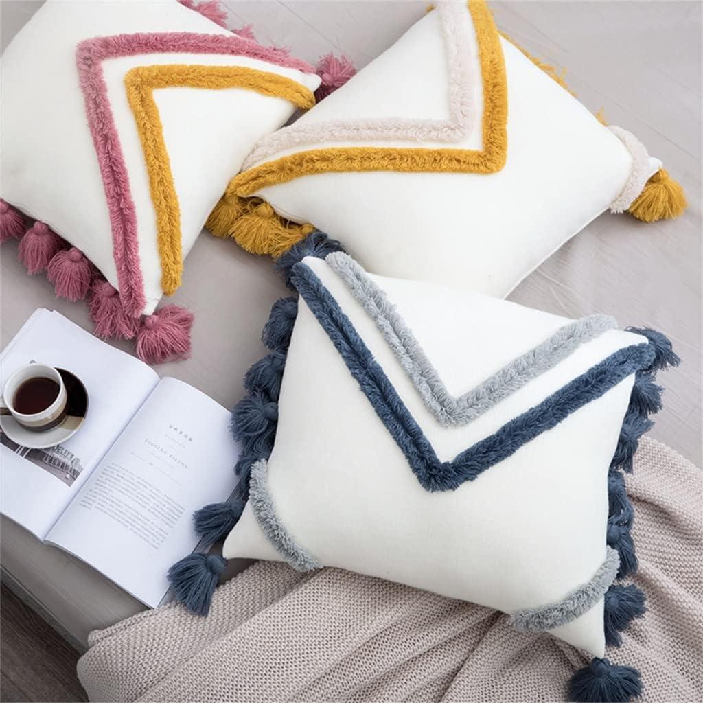 HBJWOV Cushion Cover 45x45cm Boho STYL Yellow Tassles Decoration Knit Soft Home Pillow for Living Room Bedroom(Black)