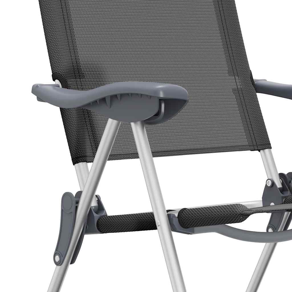 Składane krzesła kempingowe, 2 sztuki, aluminium, czarne, 57 x 73,5 x 111 cm, 5-stopniowa regulacja, wyściełany zagłówek, stabilne i lekkie, idealne na kemping, do wędkowania, podróży, pikniku i