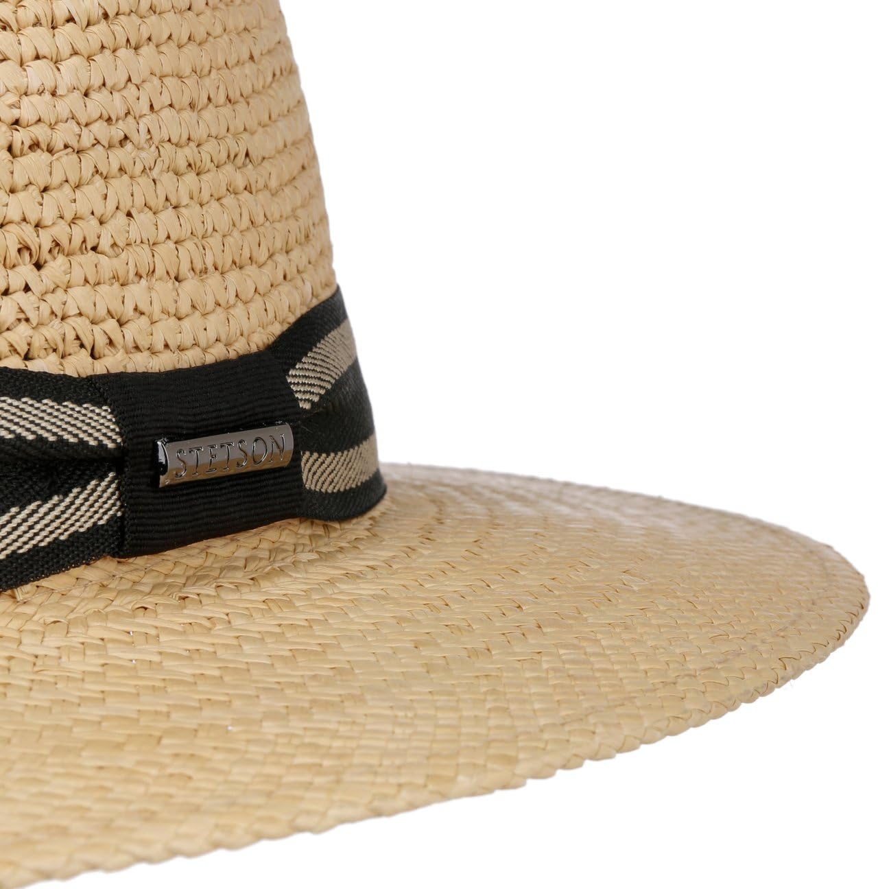 Stetson Traveller Sombrero Crochet Proteccion UV a Rayas Multicolor con Banda de Tela Unisex Primavera Verano