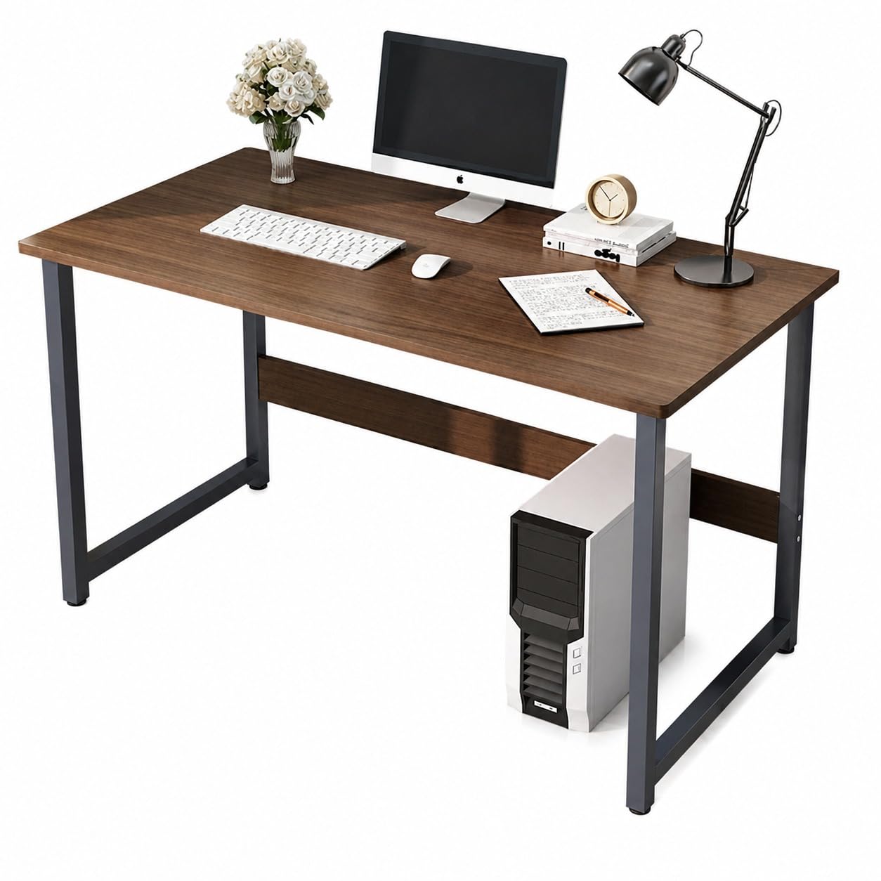 Kinhomii Compact Computer Desk with Metal Frame, Modern Study Writing Workstation for Home Office Gaming, 80x37x72cm