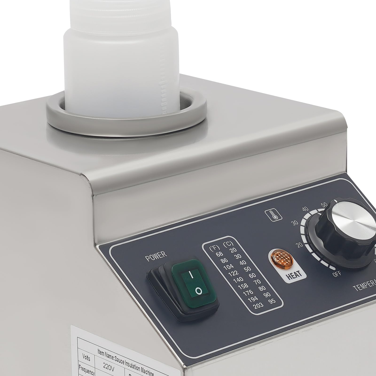 Chauffe-sauce électrique 100W en acier inoxydable, chauffe-fromage pour sauces, fromage, chocolat, chauffe-sauce avec bouteille de 680 ml à pression, réglable de 30°C à 85°C