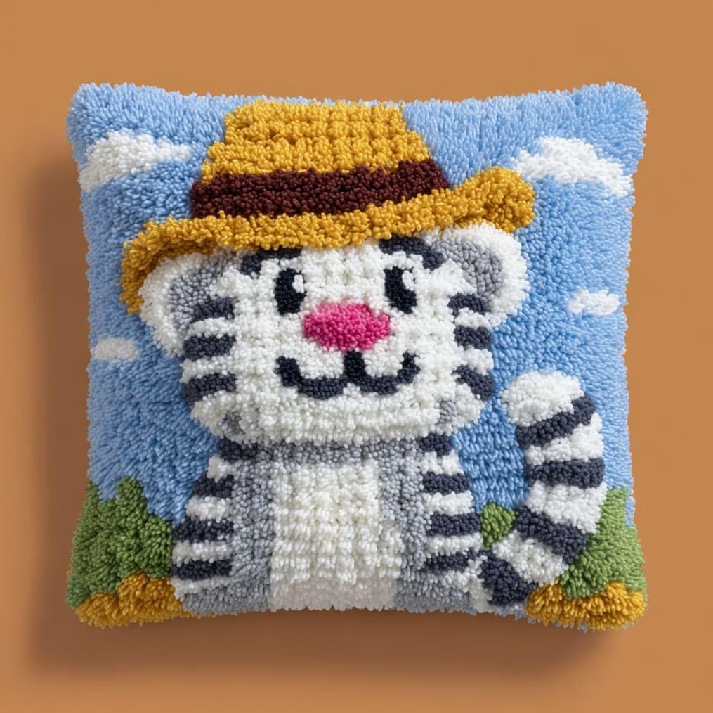AxiangziK Latch Hook Pillow Kit 17x17in,White Tiger